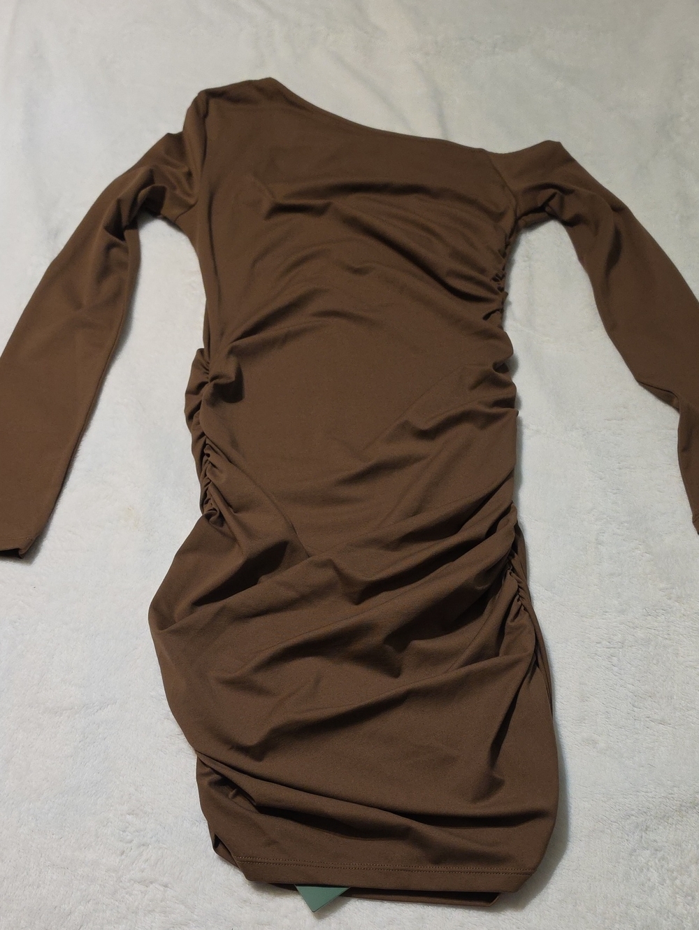 Nwt HALARA Brown Long-Sleeve Ruched Bodycon Dress #501